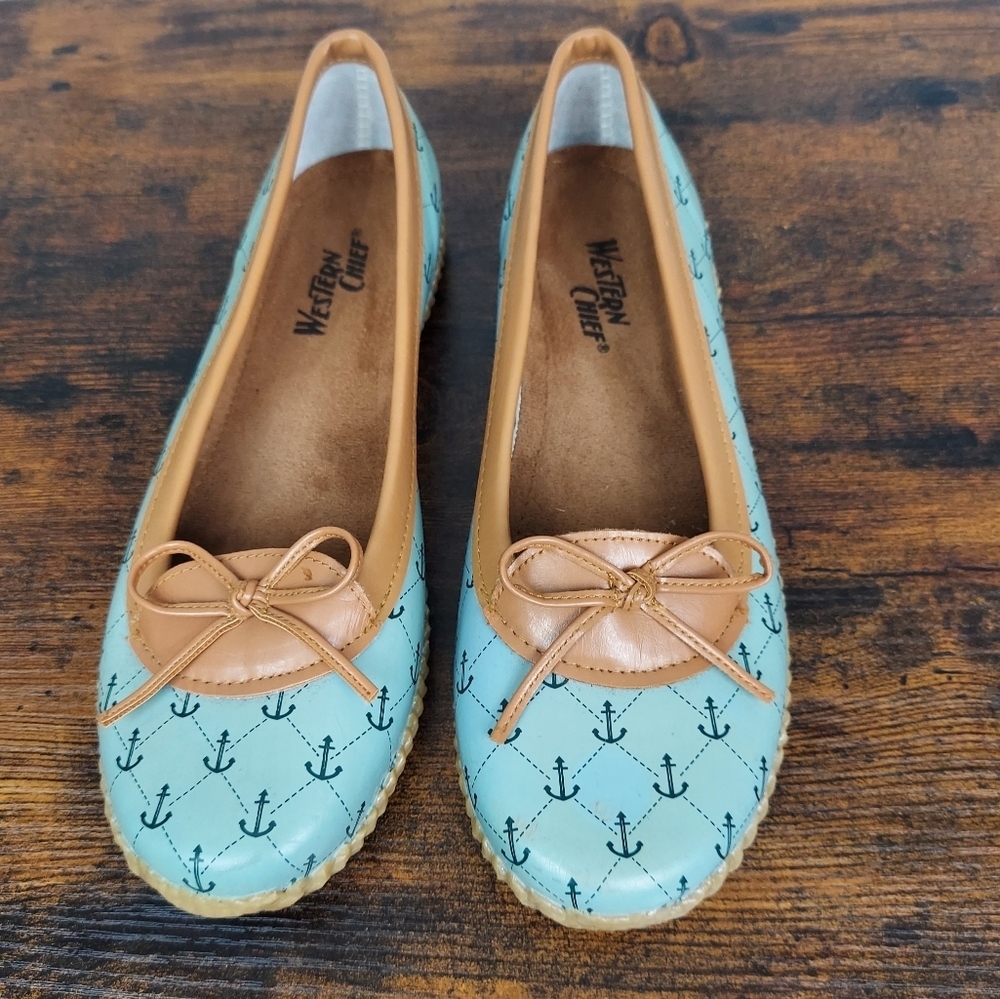 Western Chief Blue Anchor Women's Slip On Casual Flat Shoes 9